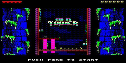 OldTower — OldTower: pantalla animada original del título ejecutada en sQLux desde un ejecutable de Working; partida completa no verificada.