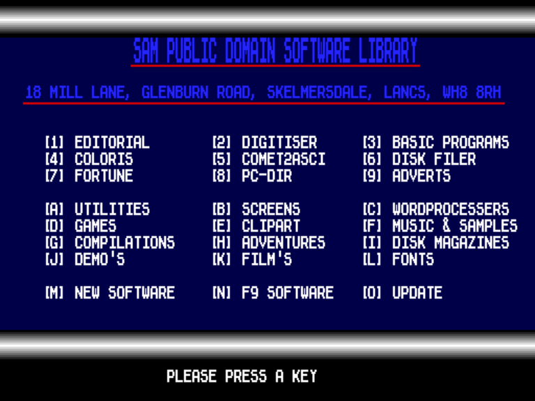 Sam Public Domain Software Library Catalouge
