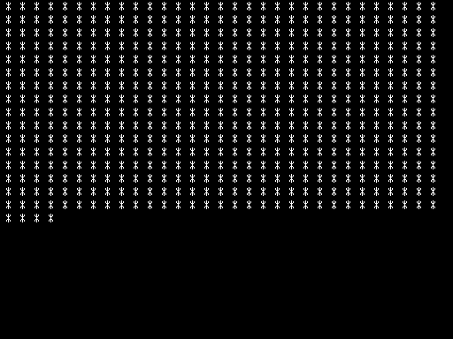 SPEEDSCREEN v1.21 — Screen printing benchmark running after entering the requested parameters. Screenshot from comparison copy SPEEDSCREEN v1.21 (1987 Creative CodeWorks) img BK OutSoft.zip; not verification of the catalogued medium.