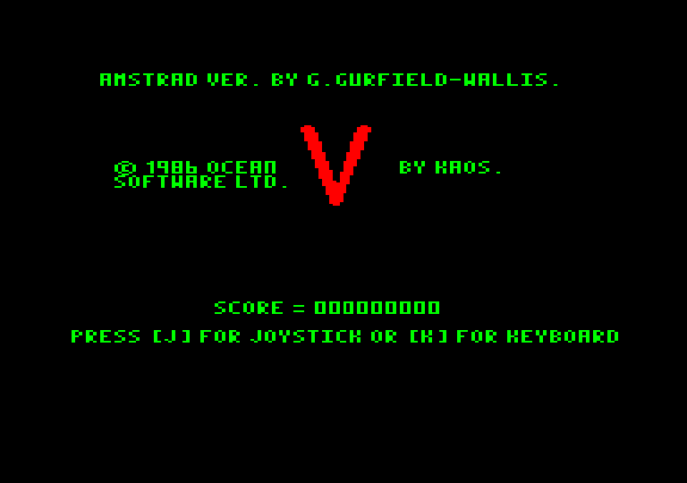 V The Visitors — Original V — The Visitors initial menu; complete gameplay not verified.