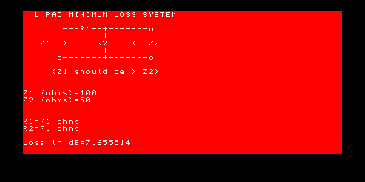 L Pad Minimum Loss Matcher