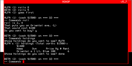 Monop 5.7 — port QDOS BSD