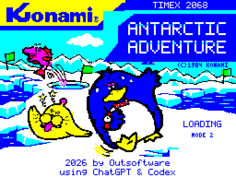 Pantalla de carga original de Antarctic Adventure para Timex 2068.