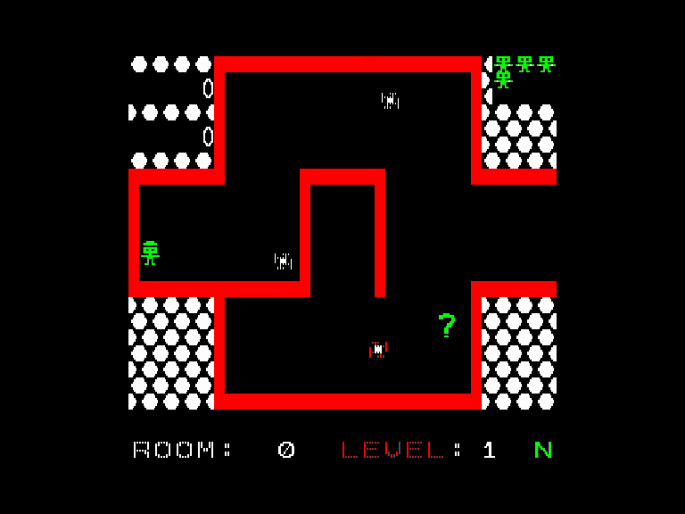Shamus en juego en Sinclair QL, en la primera zona del laberinto.