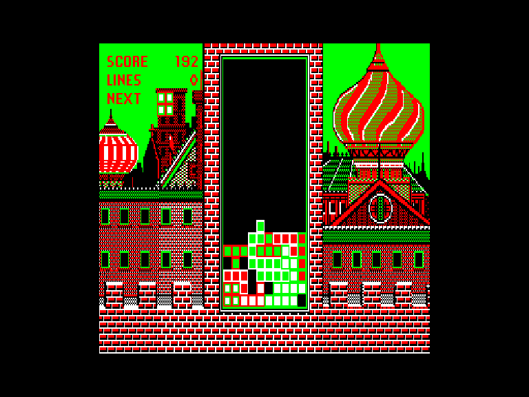 Tetris during gameplay on Sinclair QL.