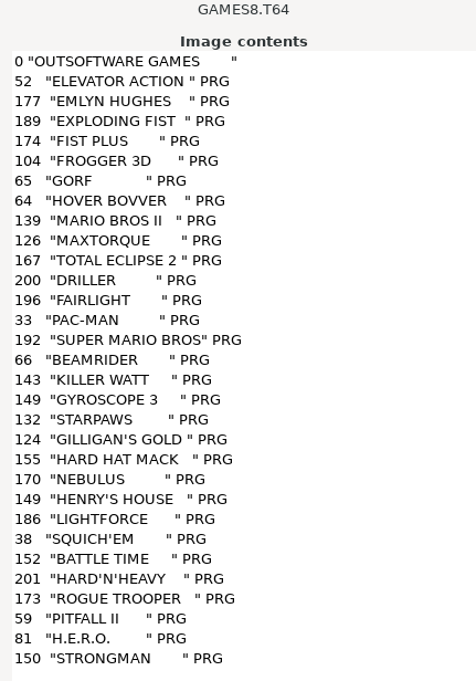 T64 contents and original label · VICE