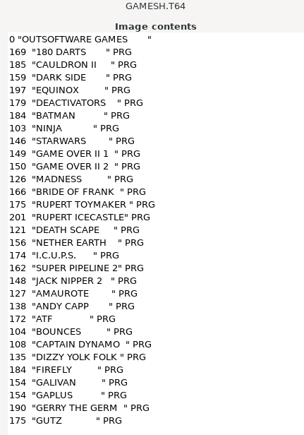 T64 contents and original label · VICE