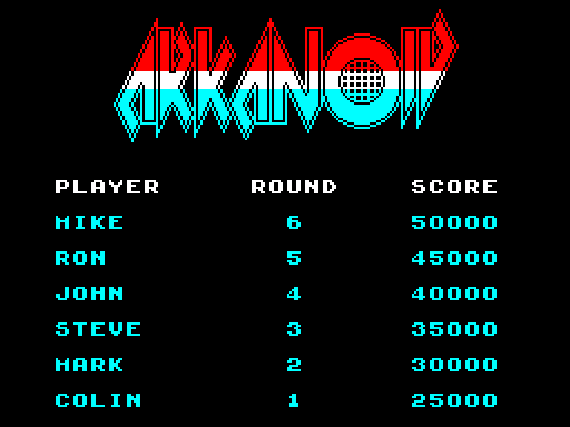Arkanoid · original screen · Fuse