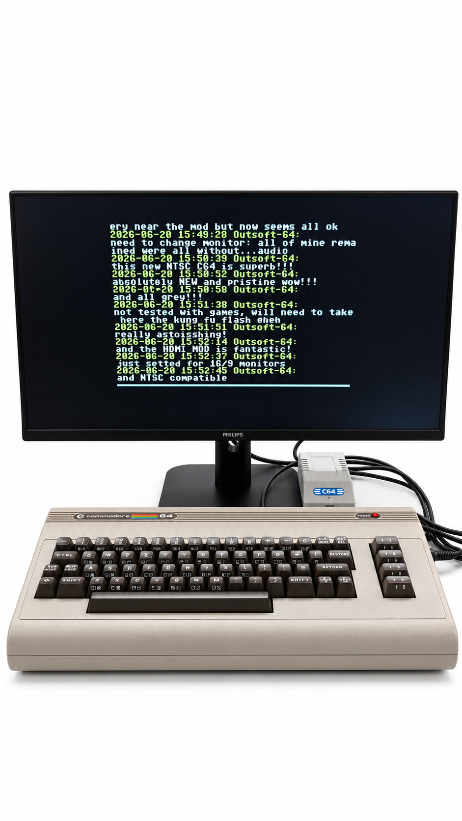 Commodore 64 NTSC collegato a Chat64.